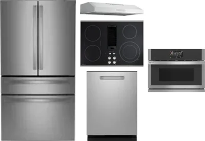 5 Piece Package Includes Refrigerator, Cooktop, Wall Oven, Hood And Dishwasher